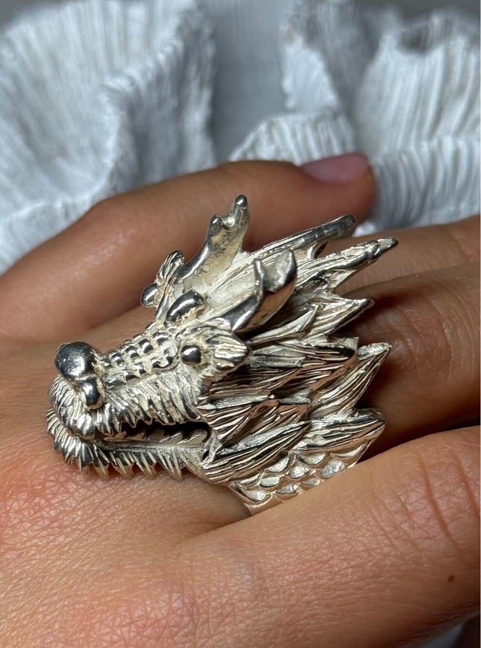 925 Sterling Silver Dragon Ring Size 11